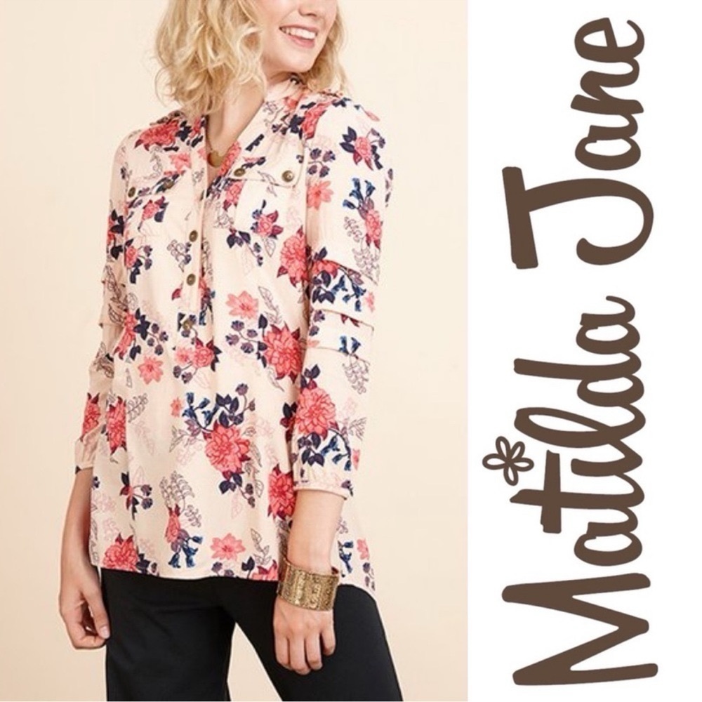 Matilda Jane | Pink Livery Millie Floral Ruffle Blouse | Size Medium